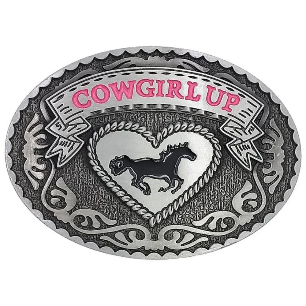 Cowgirl Up Running Horse Silver Tone Western Belt Buckle NWT